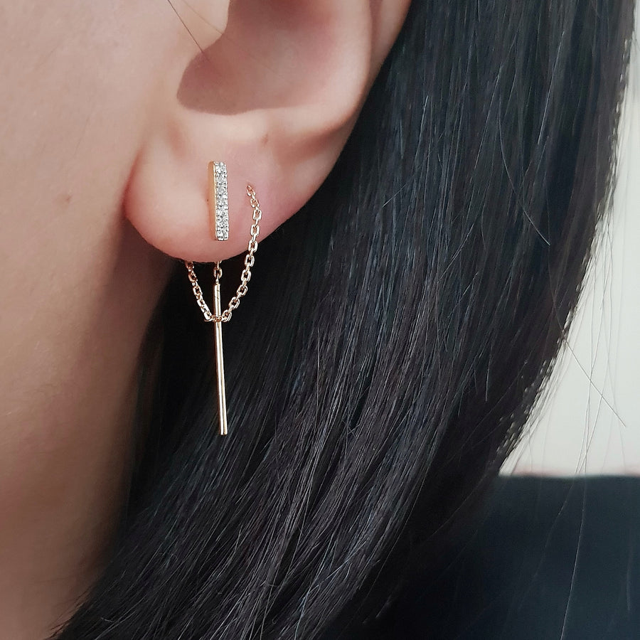 bar earring set chain earring gold plated ketting oorbellen oorring - azaliah jewelry 3